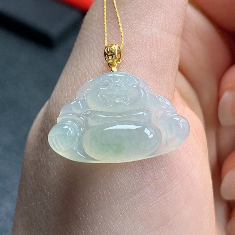 3.13翡翠玉吊坠男女款正品缅甸天然A货冰糯种18k扣头佛公吊坠