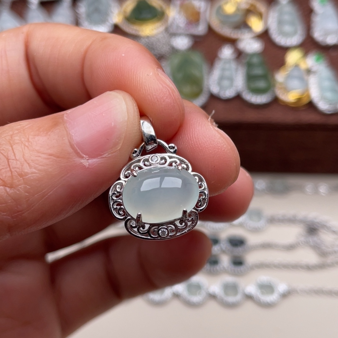 翡翠银S925镶嵌吊坠(不含链)