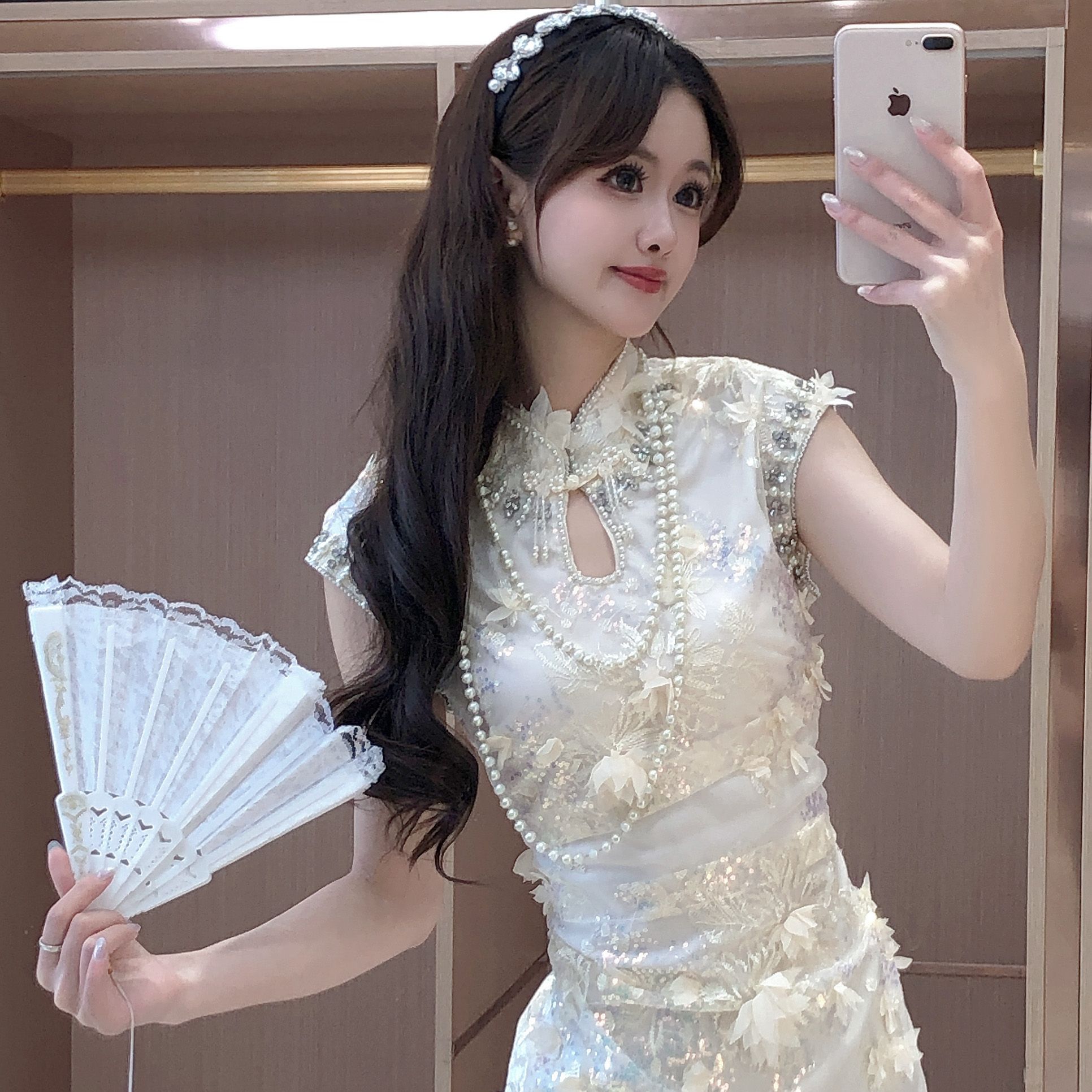 艾日秀新中式国风改良旗袍女小个子水钻盘扣绣花禅意连衣裙E9773