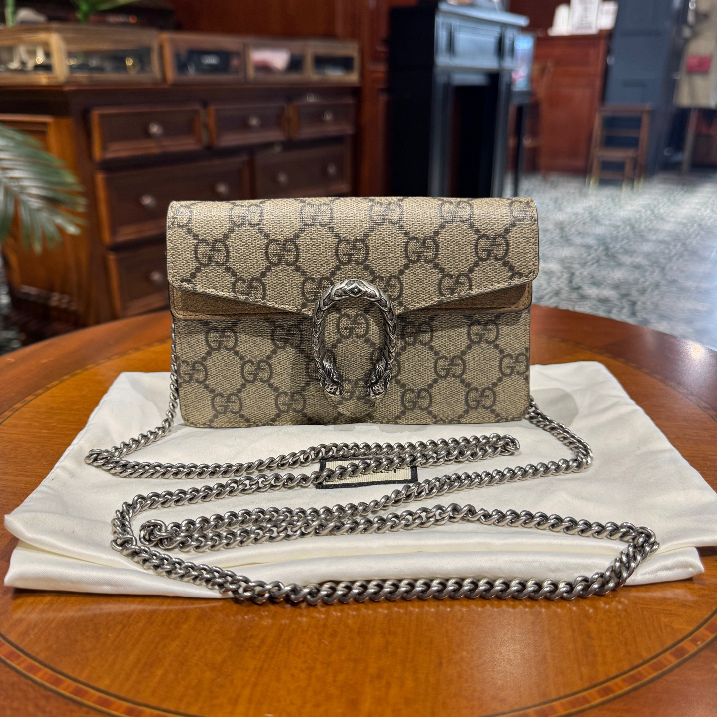 99新 GUCCI/古驰 gucci老花mini酒神链条包，98新