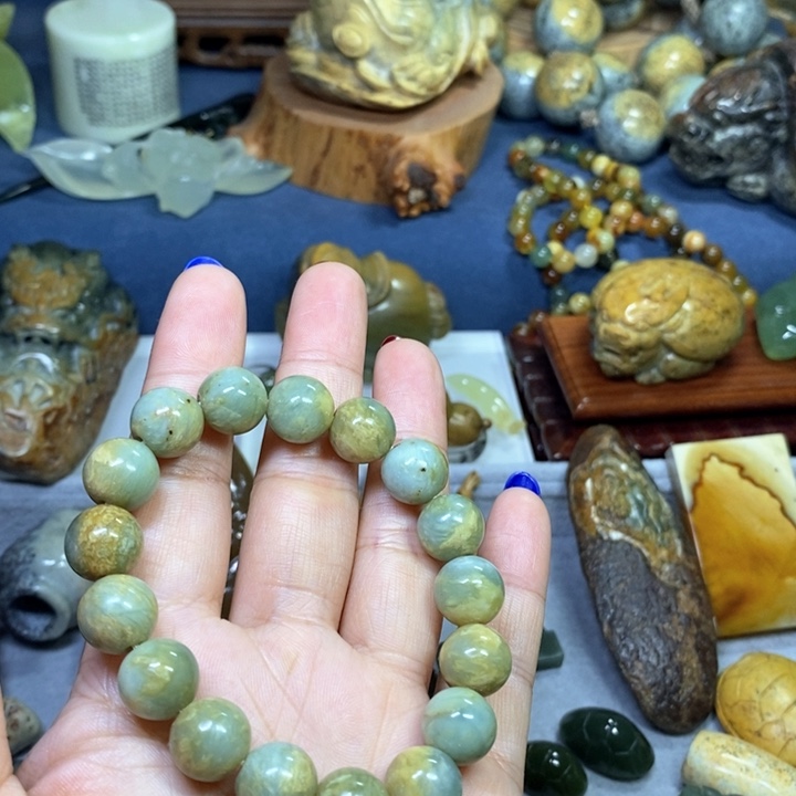 蛇纹石玉花玉串未镶嵌