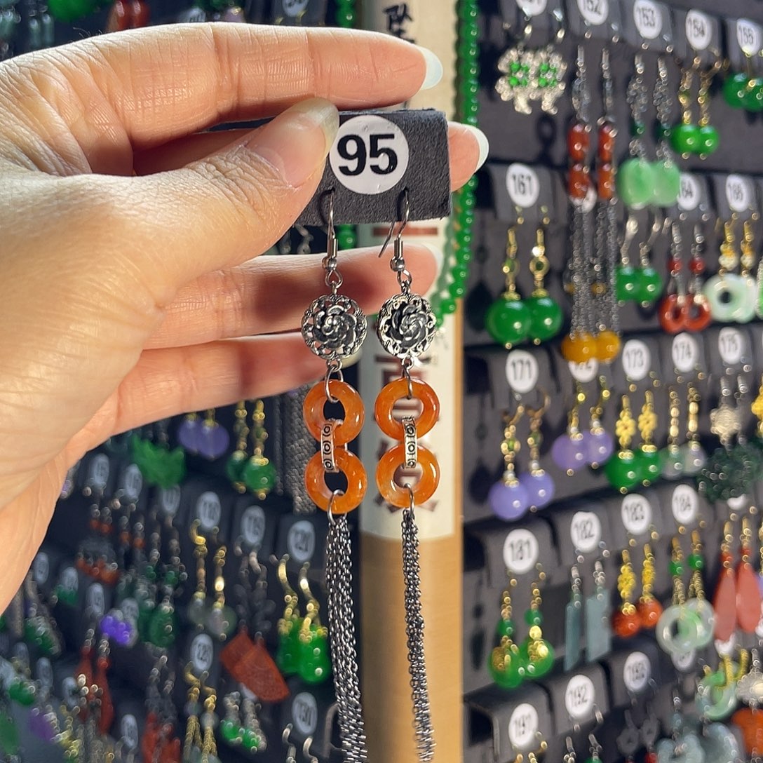 翡翠银S925镶嵌耳饰95