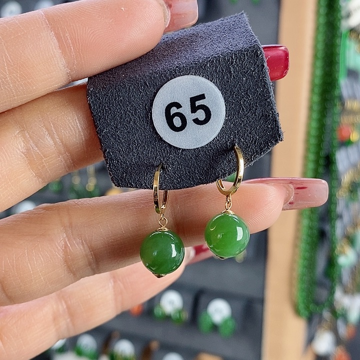 和田玉耳饰18K金镶嵌