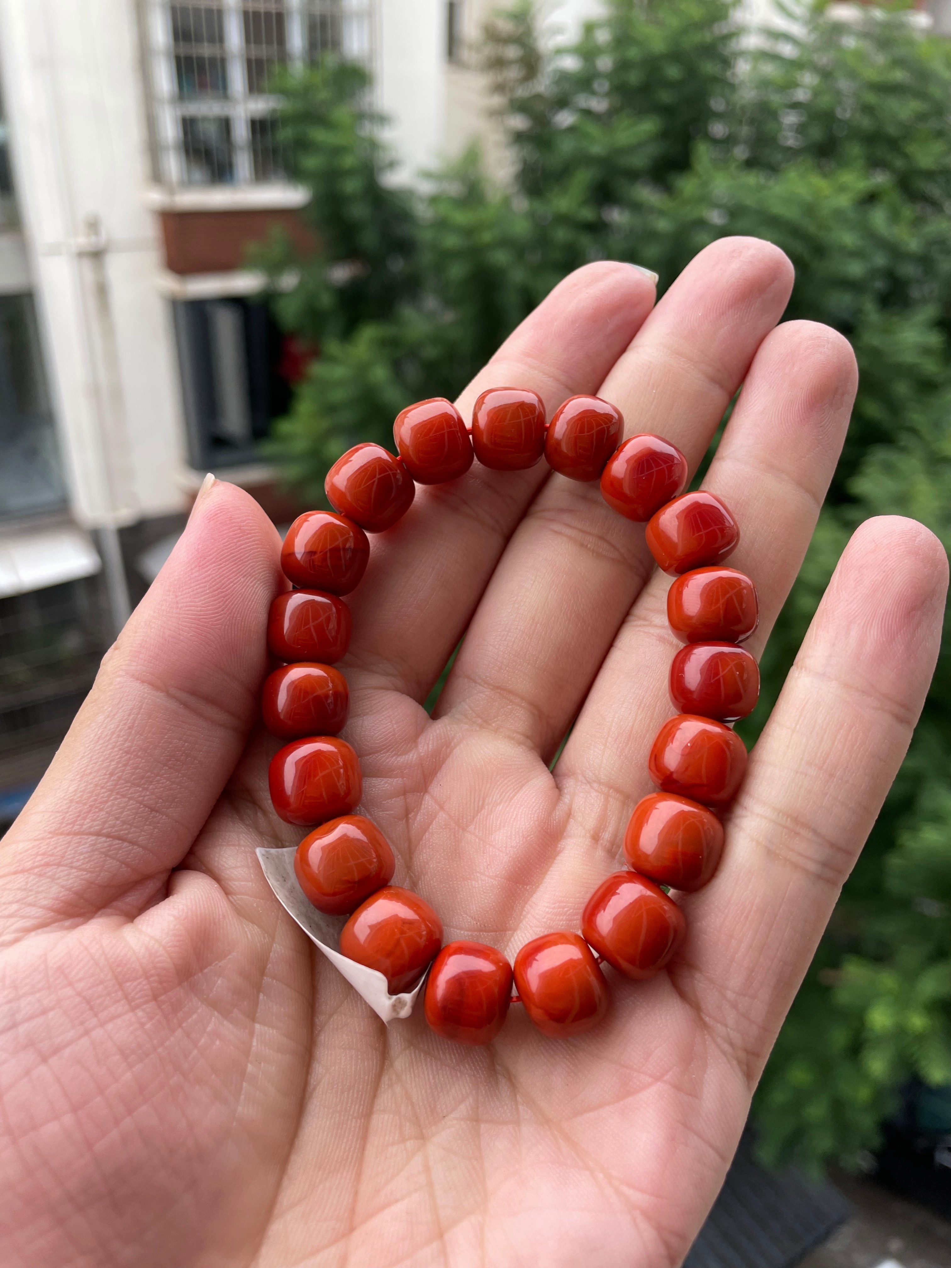 瓦西满色满肉柿子红高货老型单圈12mm南红珠子