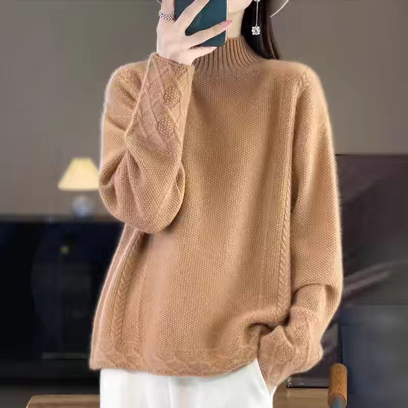 胖mm特大码秋冬半高领针织羊毛衫女宽松显瘦遮肚子上衣高端毛衣女