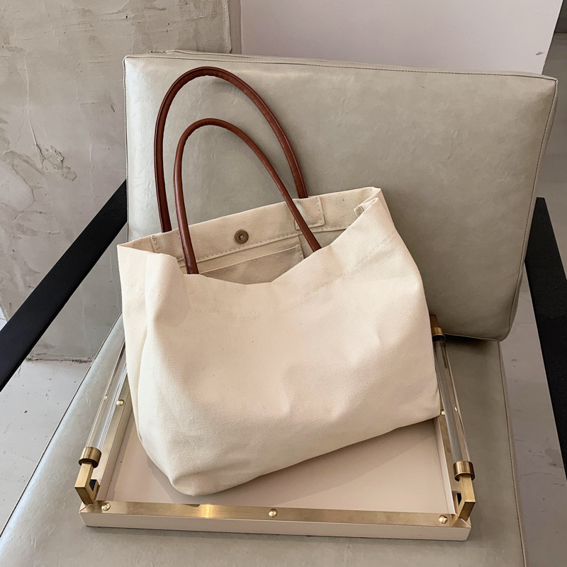 韩版ins手拎单肩包大容量简约文艺帆布包慵懒风环保购物袋书包女