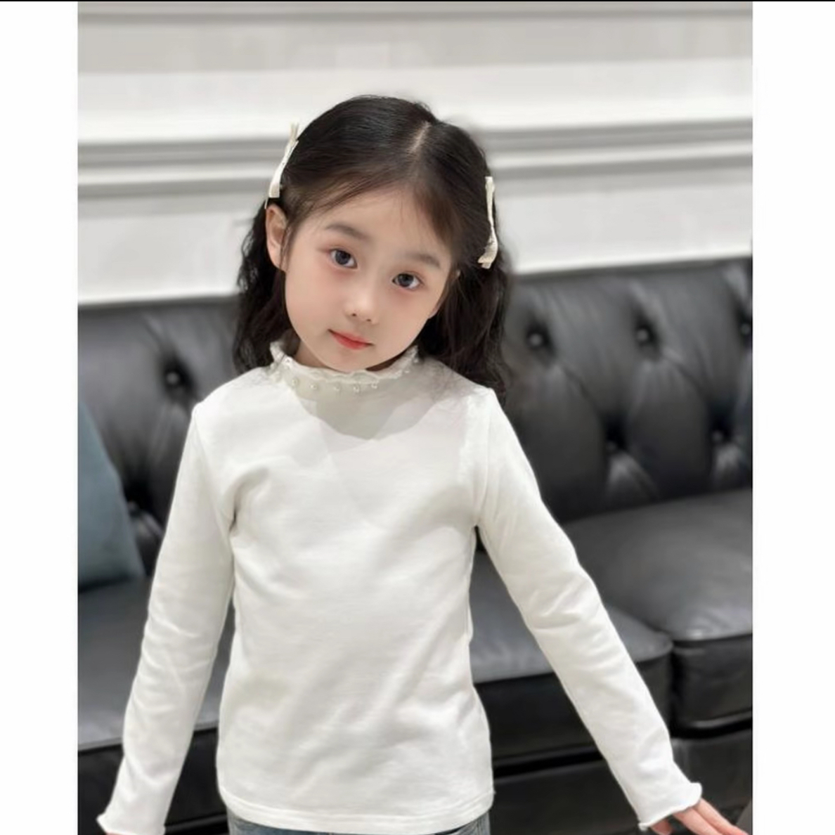 女童打底衫白色秋冬t恤内搭长袖加厚