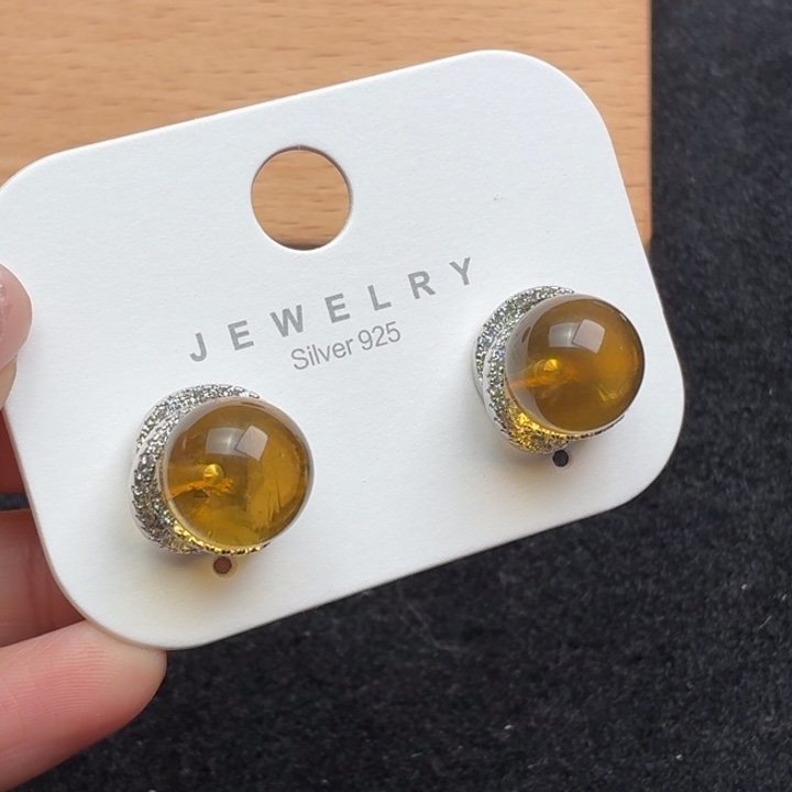 琥珀银S925镶嵌珠宝奇石12.5mm