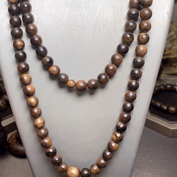 沉香手串越南芽庄紫棋帝王瘤疤08×108➕白棋沉香木雕