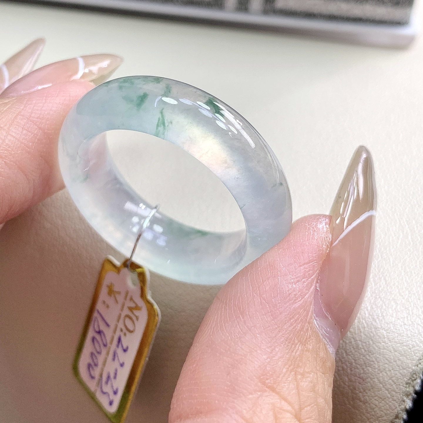 22号23号高冰飘花翡翠戒圈 天然缅甸翡翠 尺寸20-7.7-4.7mm