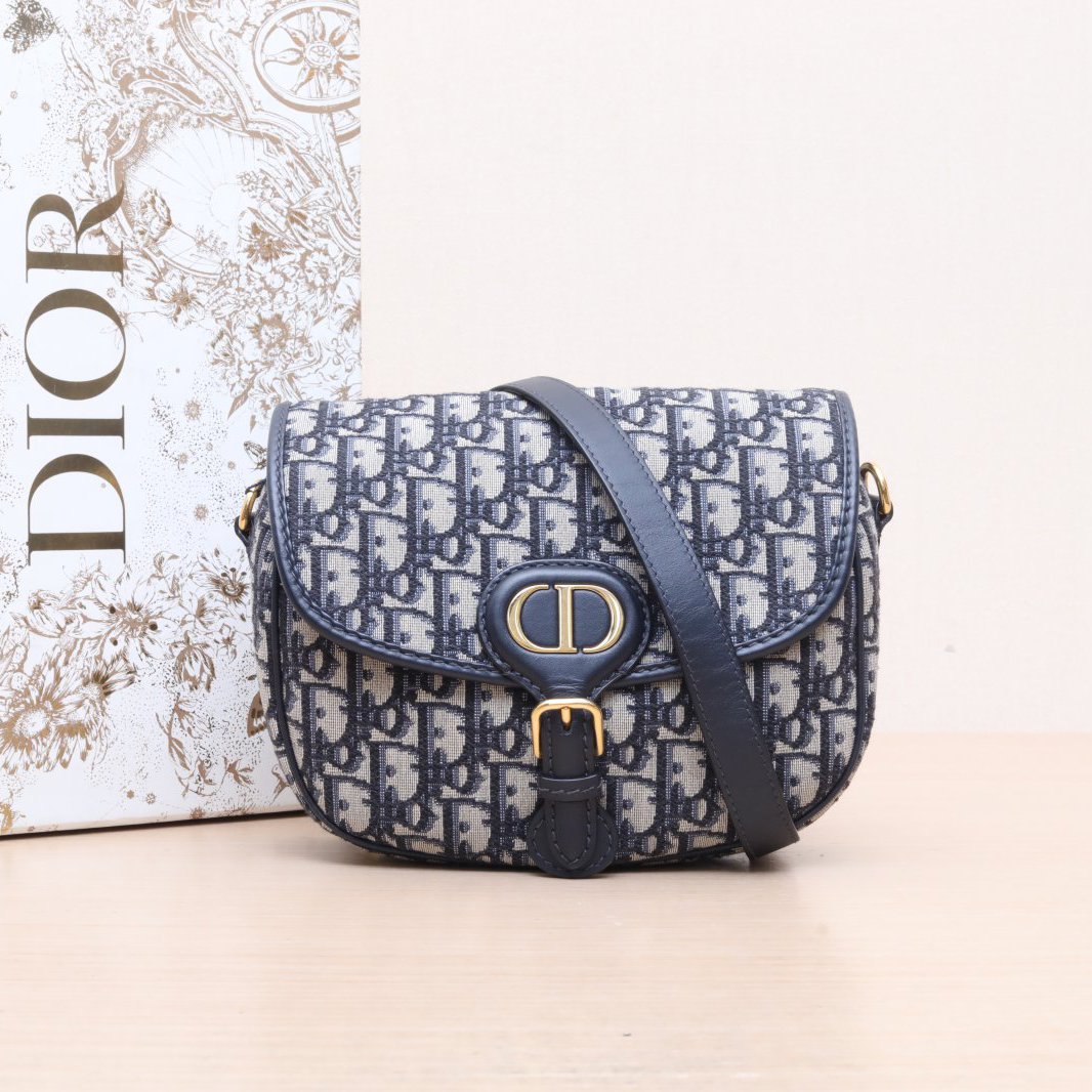 95新 DIOR/迪奥 小花姑姑741425Dior Bobby 中号 22 蓝色包