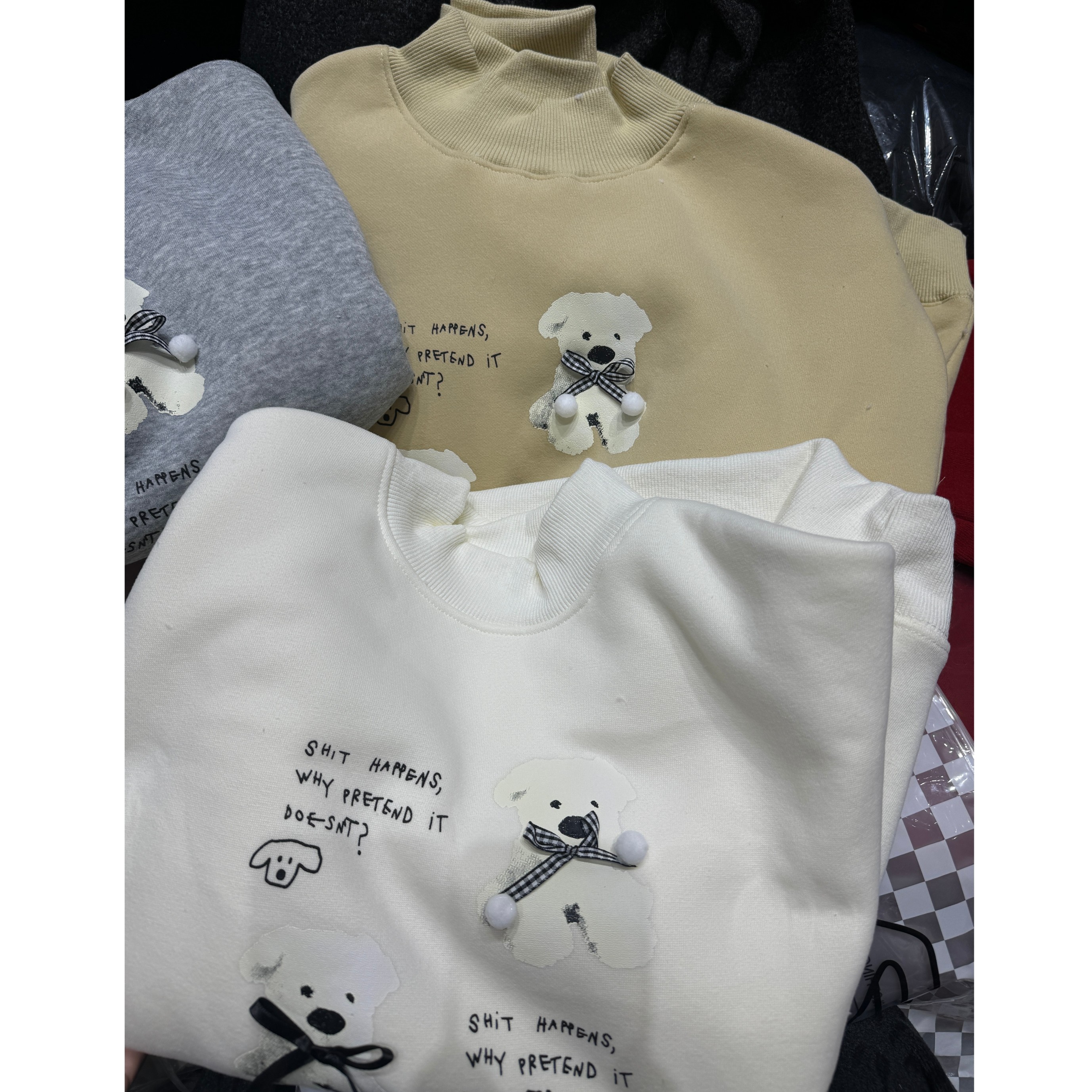 【萱萱精选】加绒加厚小狗英文印花卫衣5011