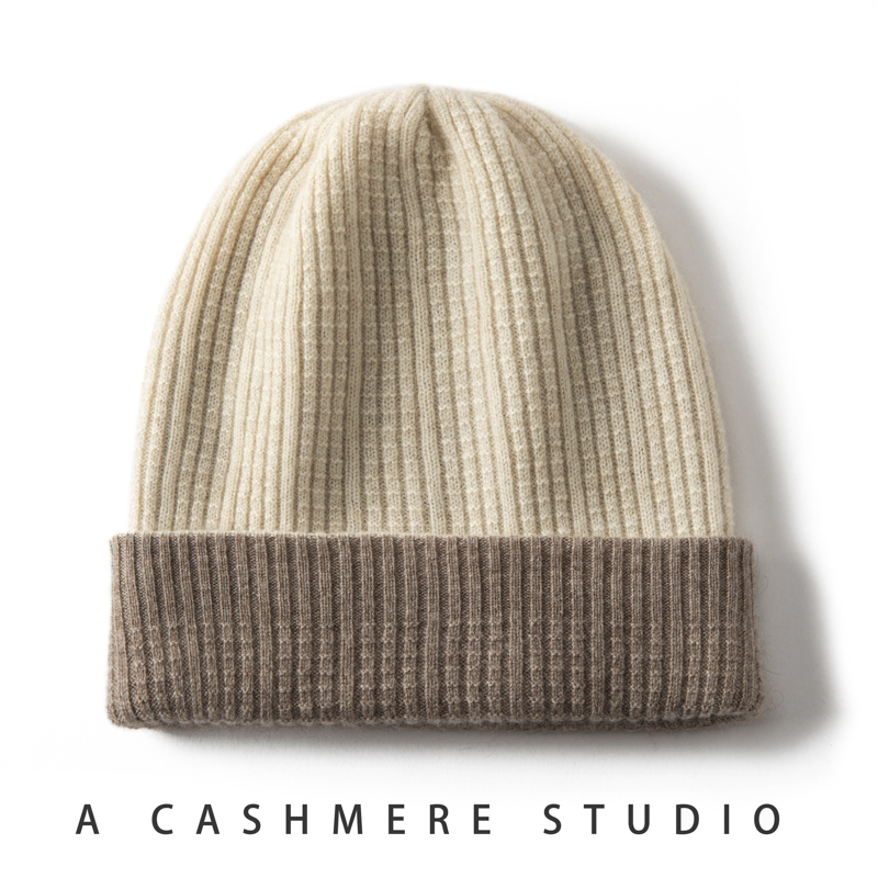 秋冬山羊绒帽男女同款双层加厚堆堆帽时尚百搭针织包头帽