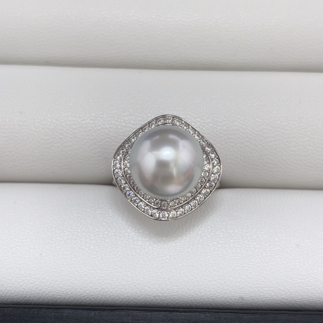 定制海水珍珠银S925镶嵌戒指/指环11-12澳白戒指定制不退不换