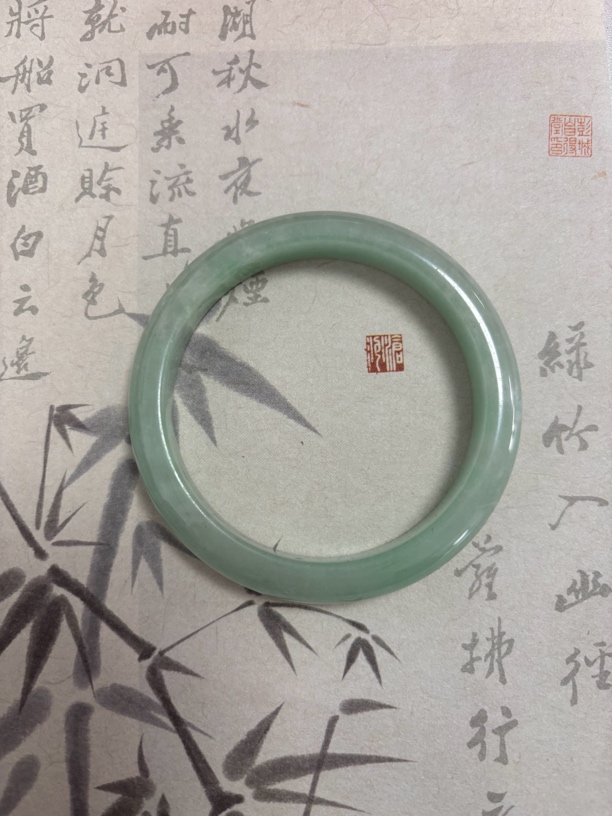 X614-五五加白底青飘花缅甸翡翠手镯