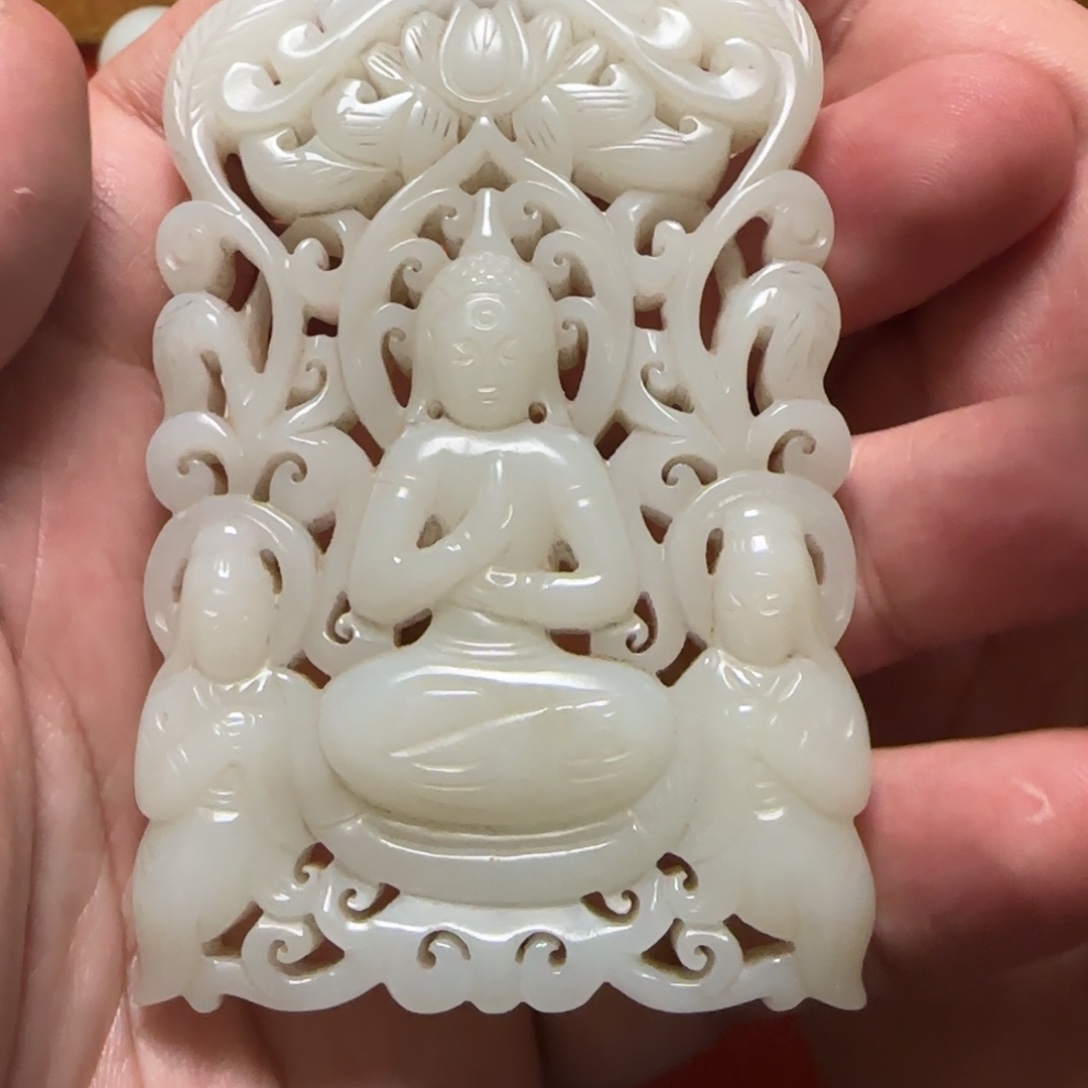 三***，和田玉未镶嵌挂件