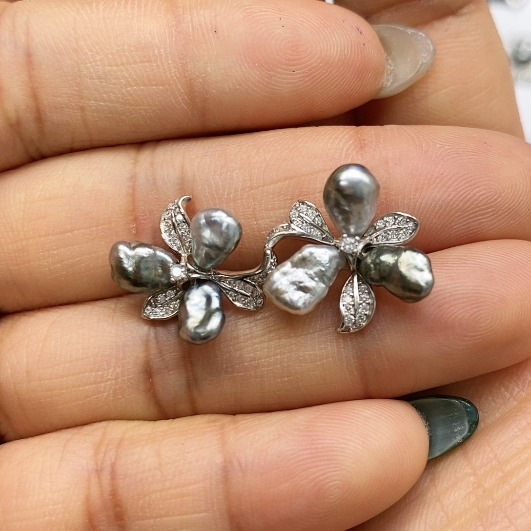 海水珍珠耳饰银S925镶嵌