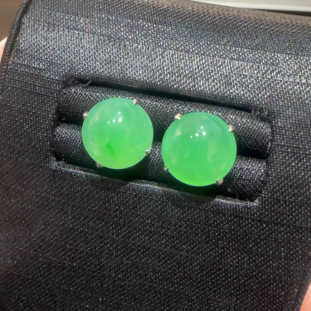 翡翠18K金镶嵌颈饰苹果绿蛋面耳钉卡10