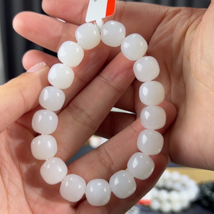 和田玉手串未镶嵌新疆天泰白玉卡12老型珠