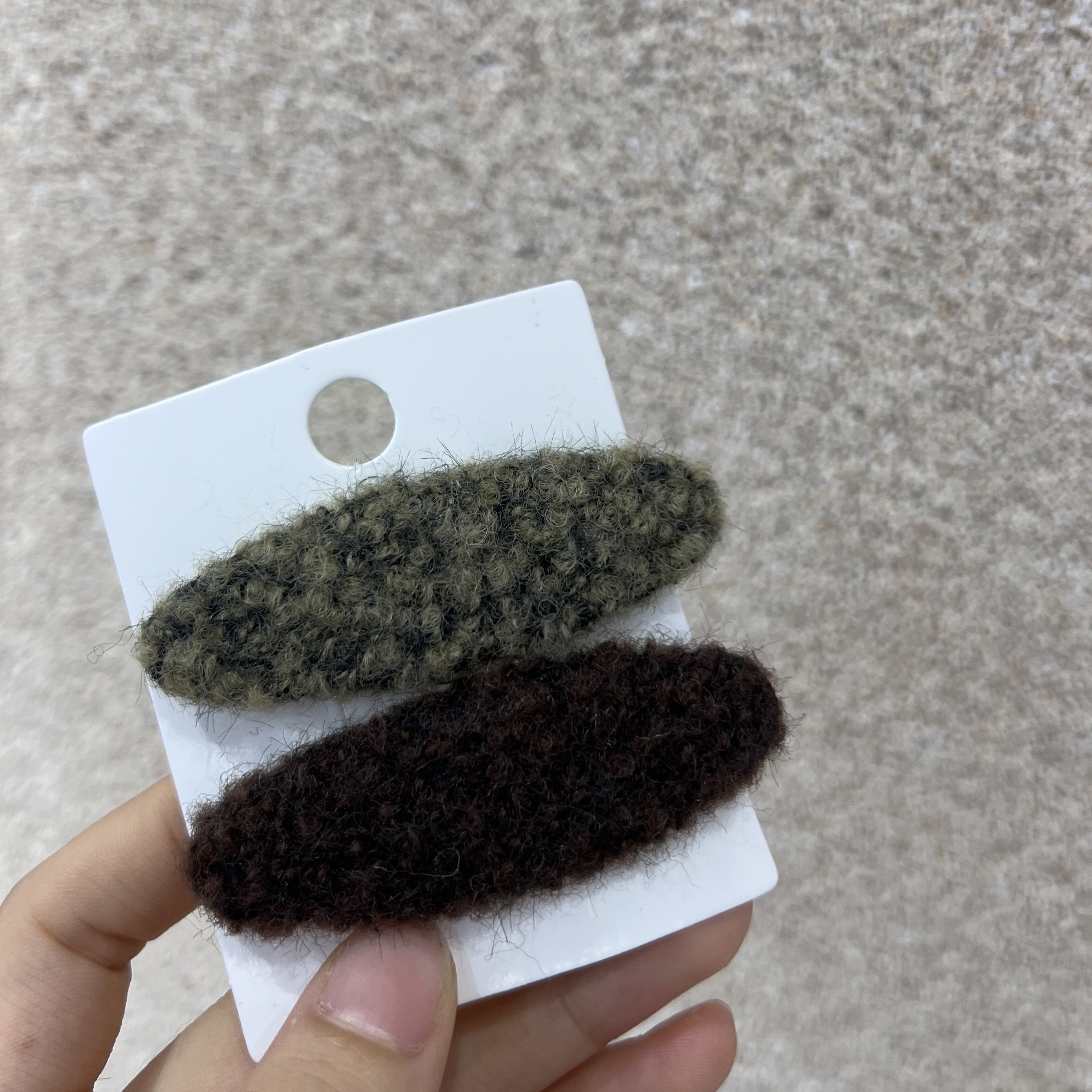 毛呢椭圆绿咖bb夹气质韩版百搭秋冬ins
