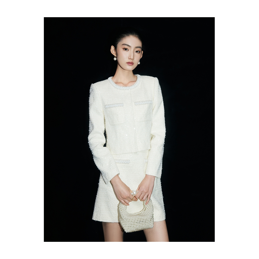 【MandyZhang】重工白色钉珠女春季设计感亮片蝴蝶纱上衣