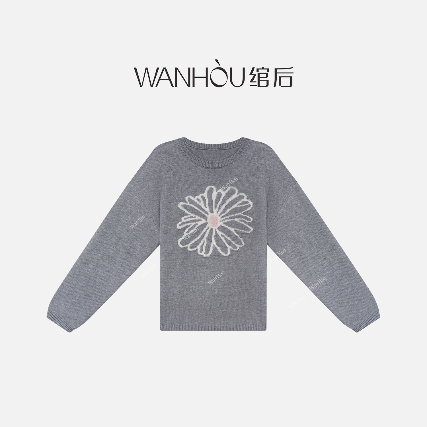 【C4268】绾后-秋冬新款简约韩系圆领雏菊印花长袖毛针织SS