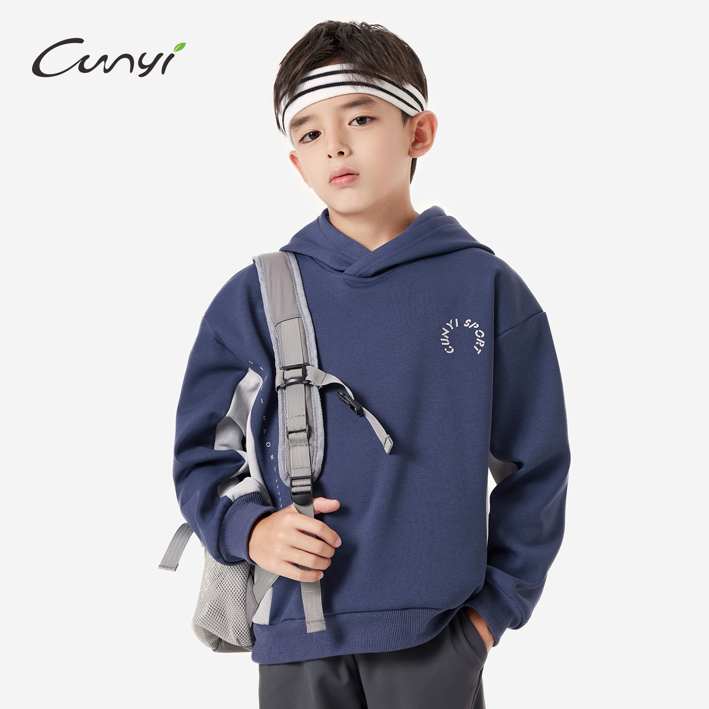 纯一良品童装儿童连帽卫衣2025秋冬中大童加绒保暖撞色休闲套头衫