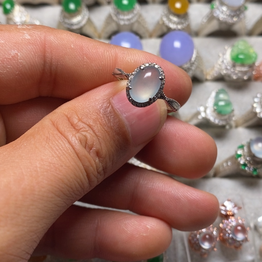 翡翠戒指银S925镶嵌戒指