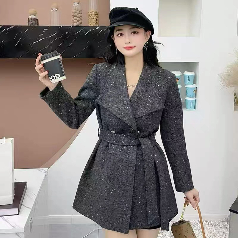 燕妮雅姿春秋厚款防风毛呢外套气质女装修身西装收腰设计师W538