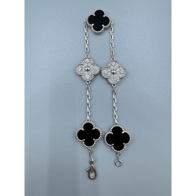 重金豪镶18K金黑玛瑙15mm四叶草五花手链