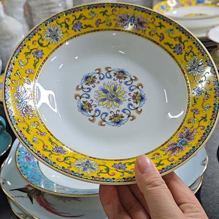 瓷片微瑕珐琅彩8寸4个深盘66666