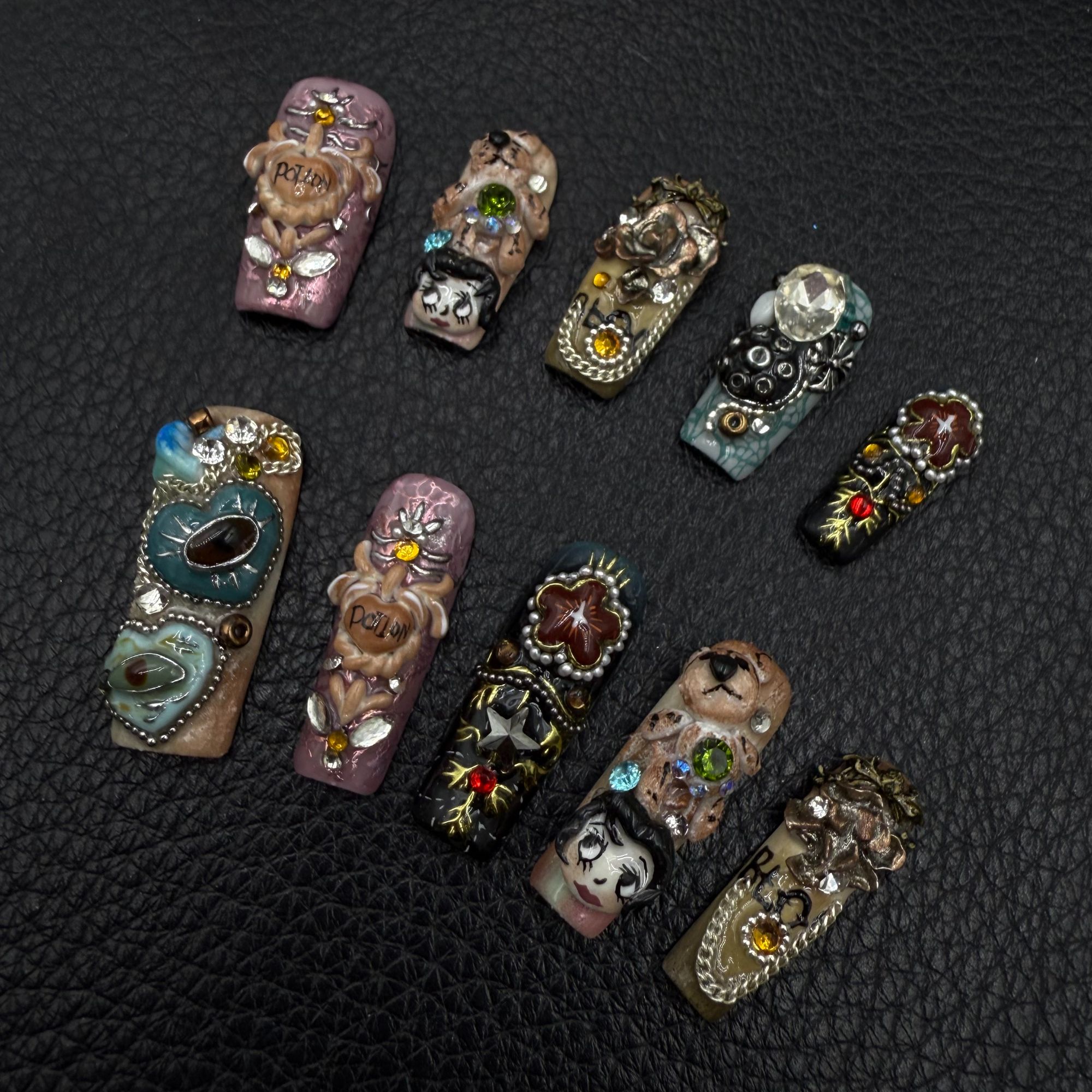 安夏 复古秘藏 纯手工穿戴甲贴片中古重工设计私定款