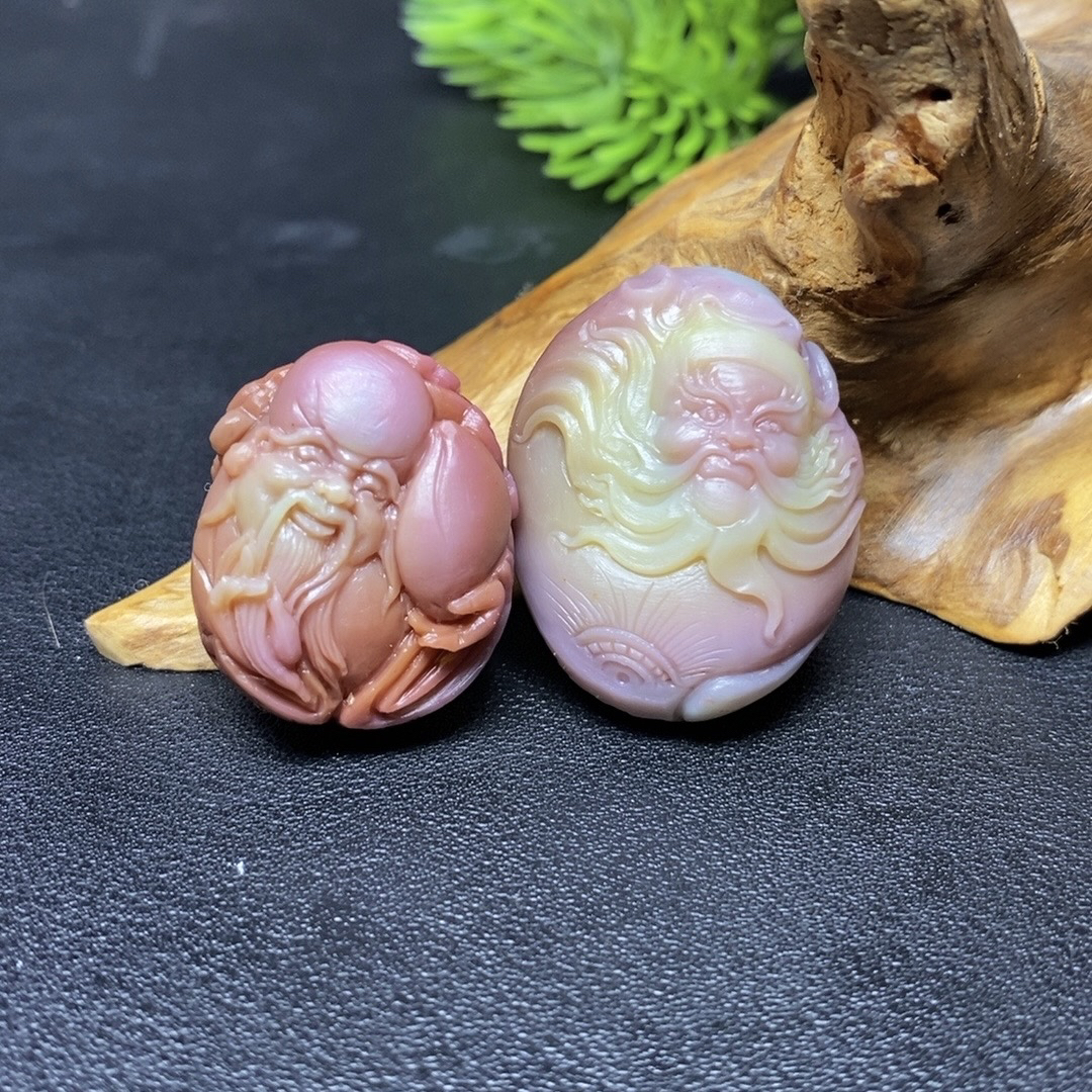 四川大凉山老矿老料七彩盐源玛瑙苏工雕刻寿星公钟馗吊坠挂件手把