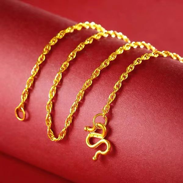 999足金24k纯黄金麻花项链