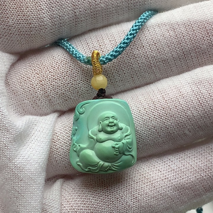 绿松石未镶嵌珠宝奇石菜籽绿弥勒