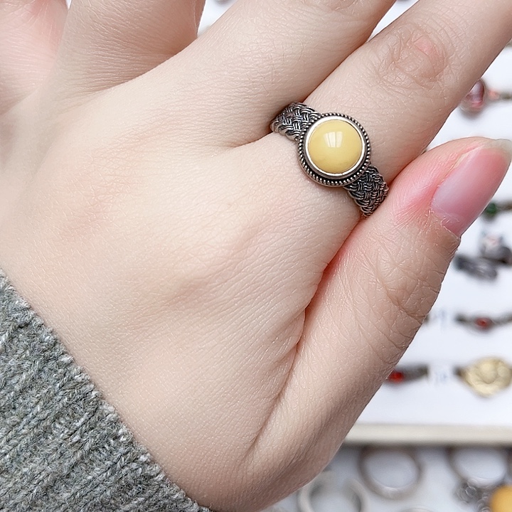 蜜蜡银S925镶嵌戒指