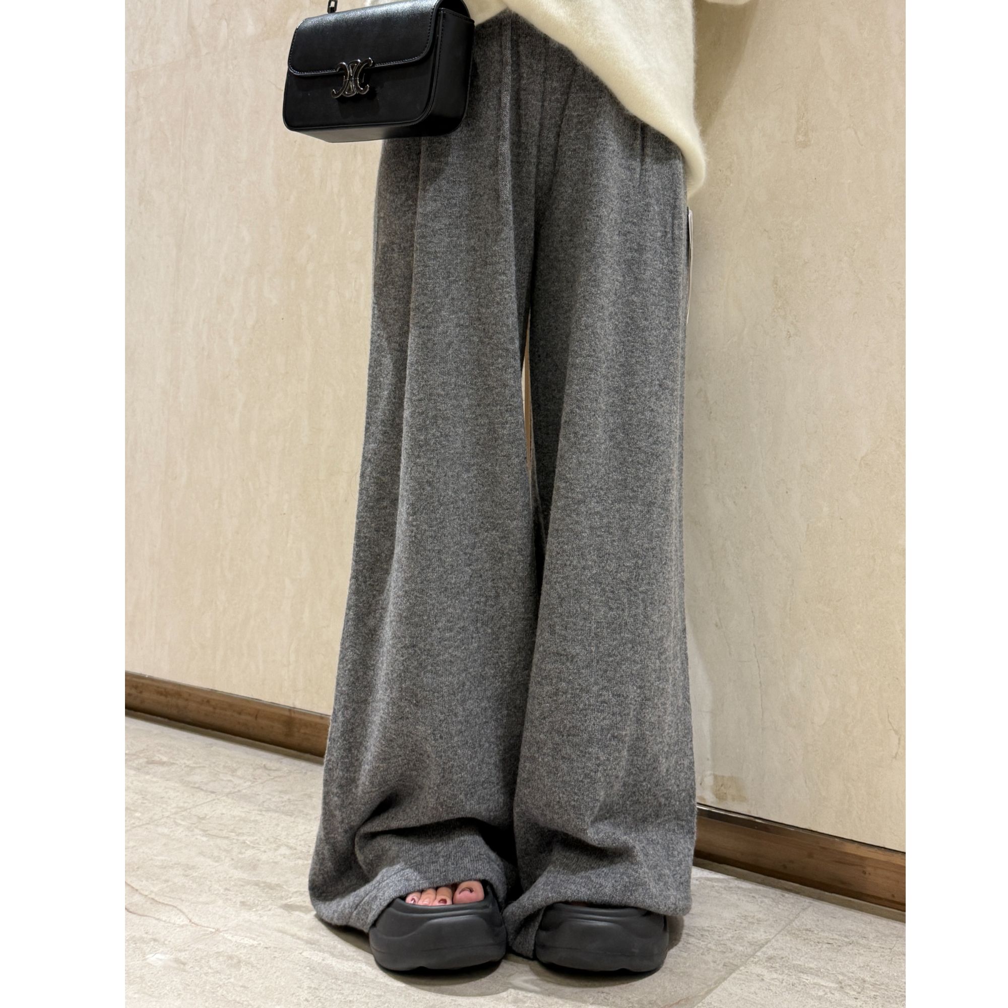 【小羊】腿精神裤~保暖纯色阔腿裤休闲针织裤设计师气质SWL5609