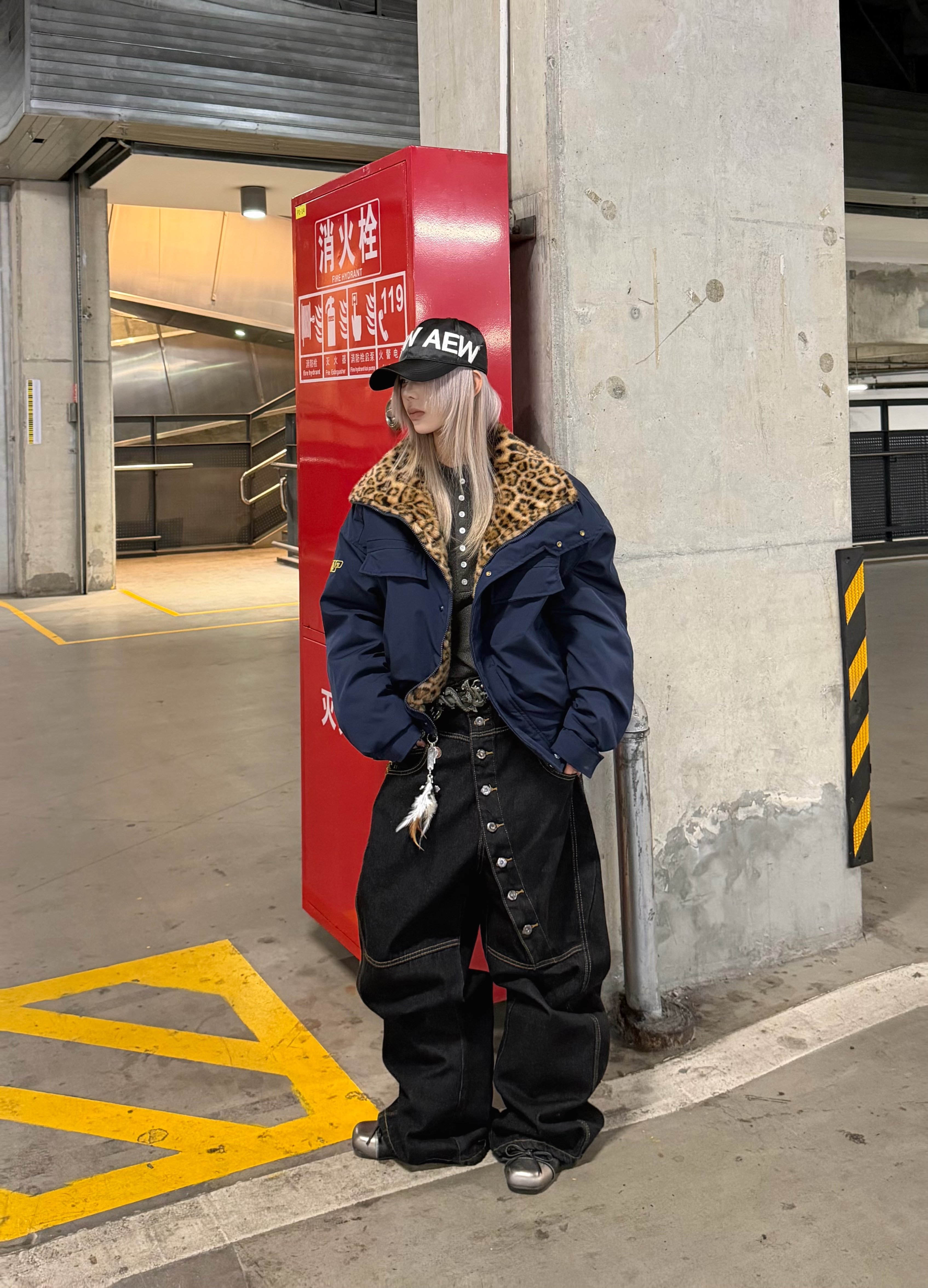 Eyecollector 25ss美式复古街头豹纹徽章棉服夹棉工装短宽外套