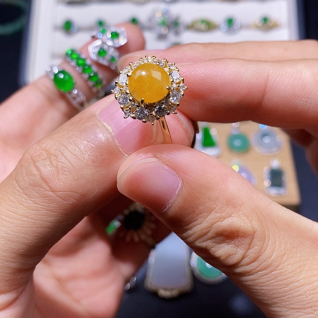 银S925镶嵌戒指翡翠红*瑰戒指