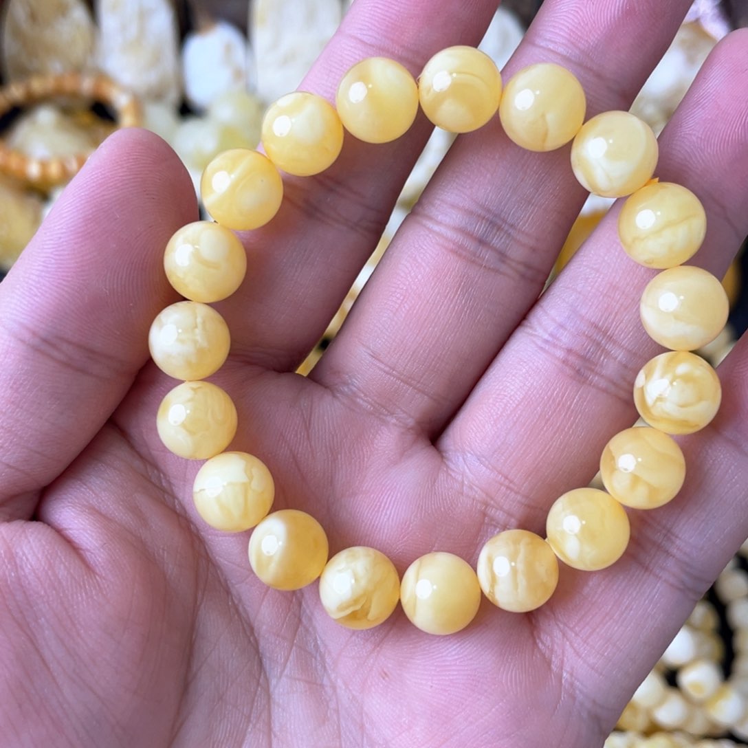 琥珀手串未镶嵌10+俄料妖白花圆珠手串