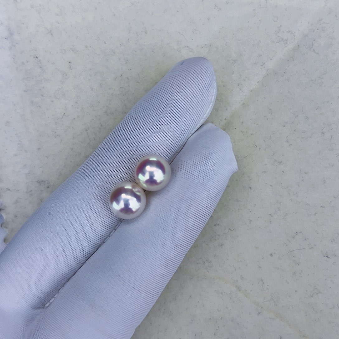 海水珍珠海水akoya天女耳钉8.5-9mm18K軒***軒