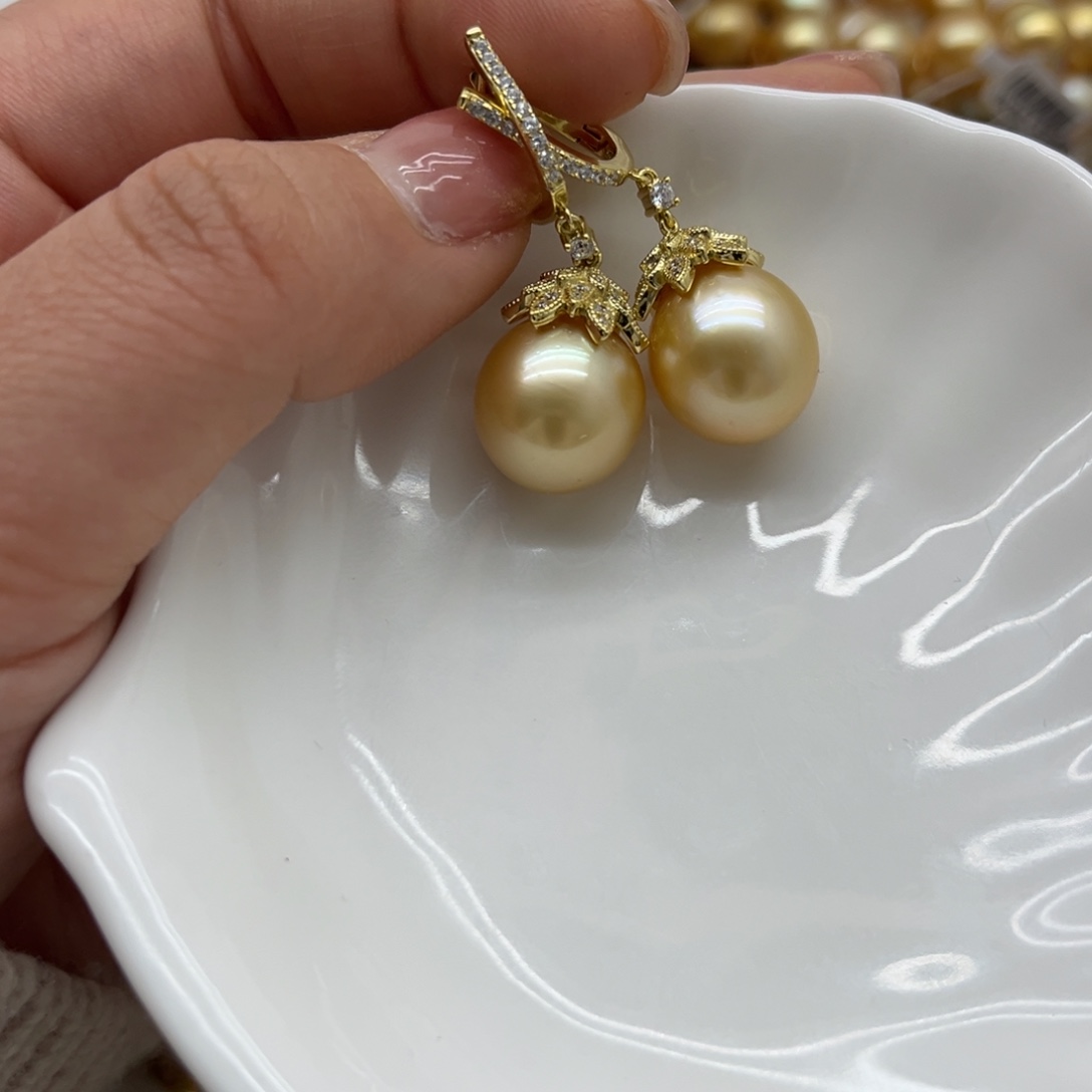 海水珍珠银S925镶嵌耳饰