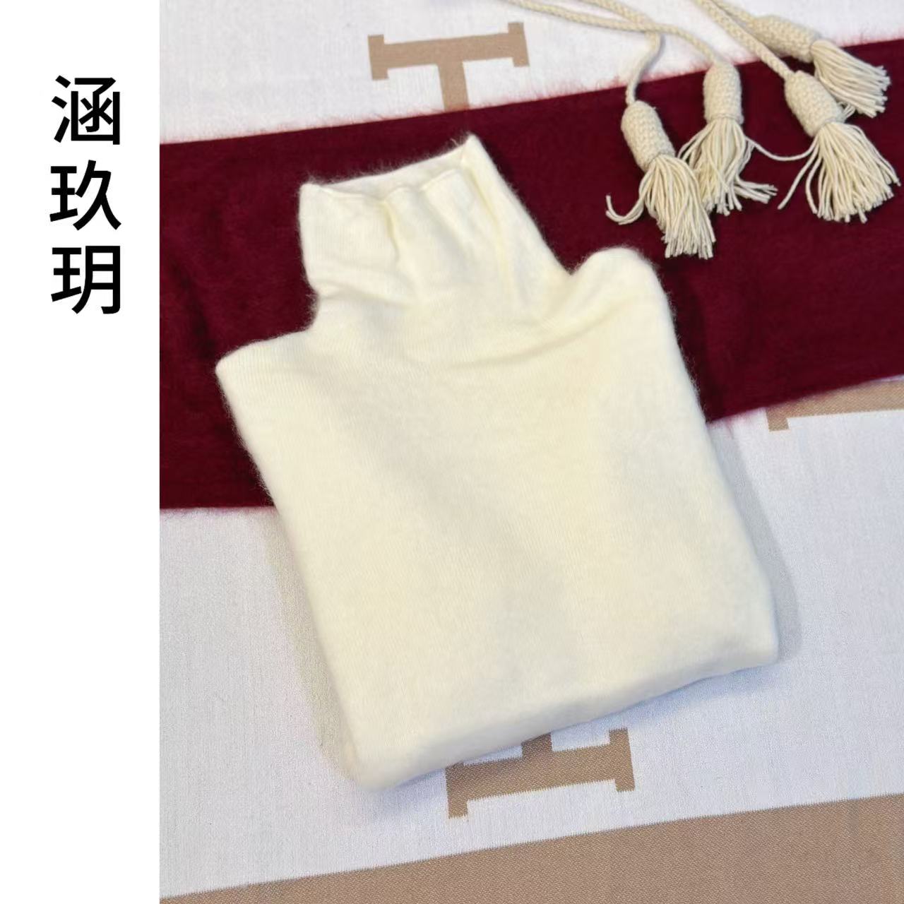 涵玖玥【100羊绒】贵奢感绒绒感堆堆领可两翻领上衣影-04-898