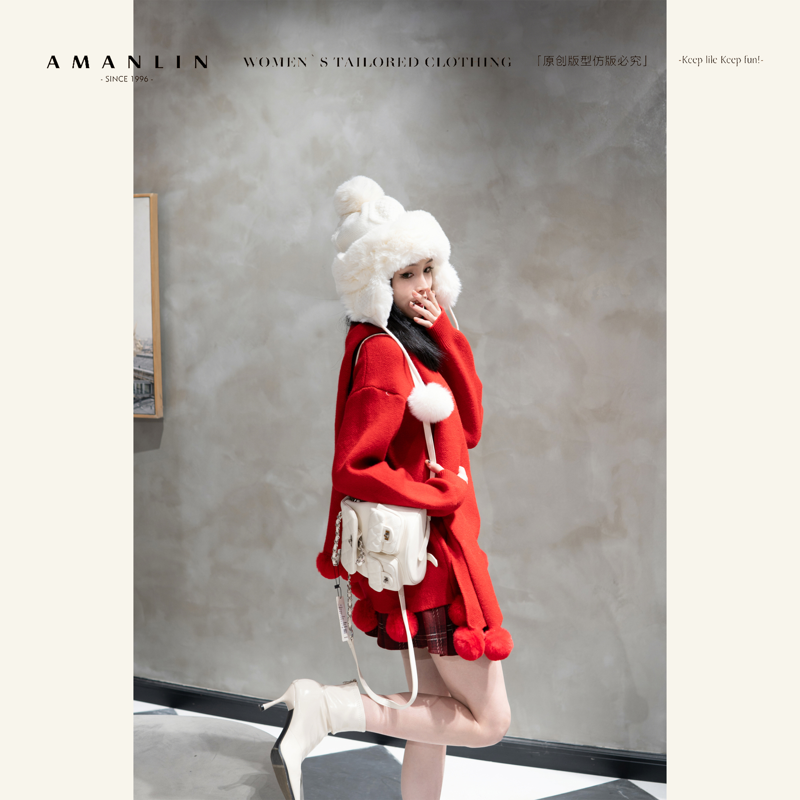 AMANLIN/阿谩琳琥珀流光韩系氛围感穿搭圣诞冬季宽松T恤Y603189