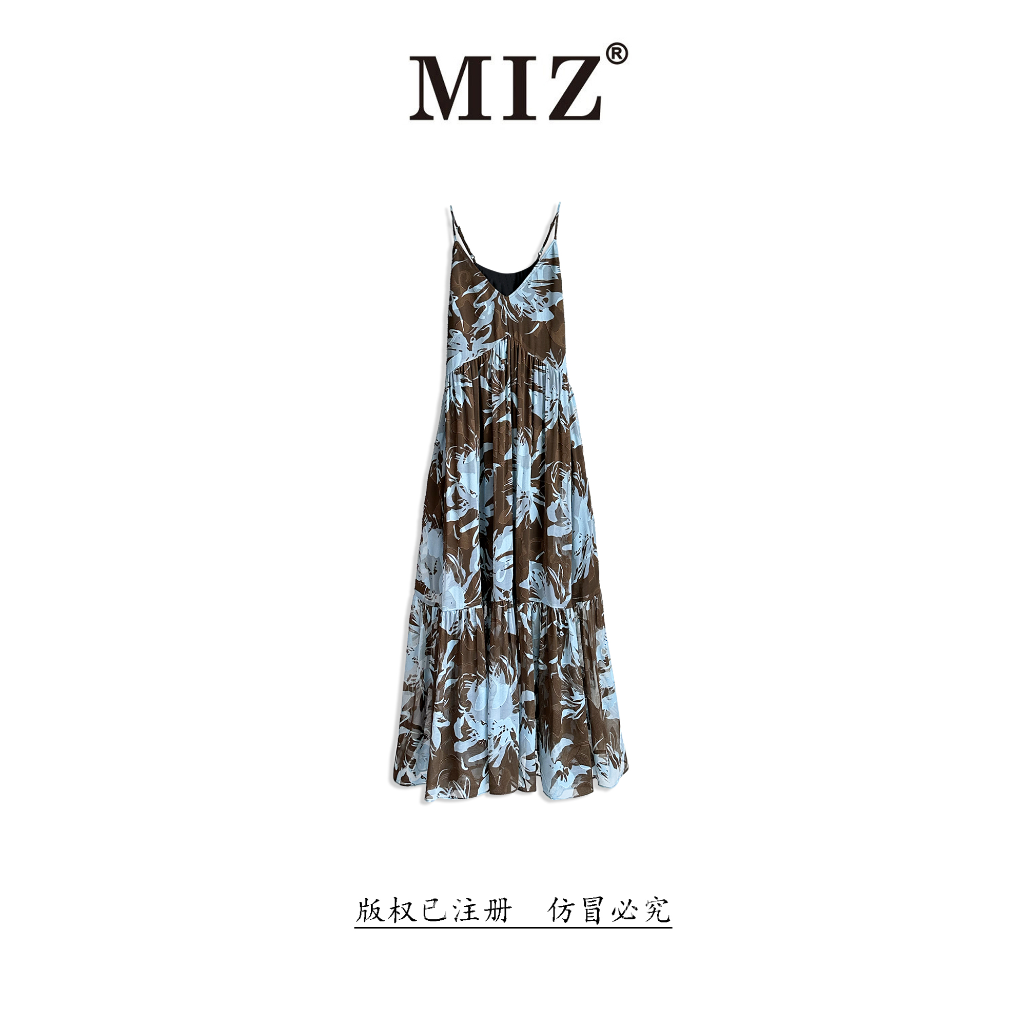 【MIZ】蓝魅怡然夏新优雅气质显瘦女士法式时尚碎花连衣裙2526146