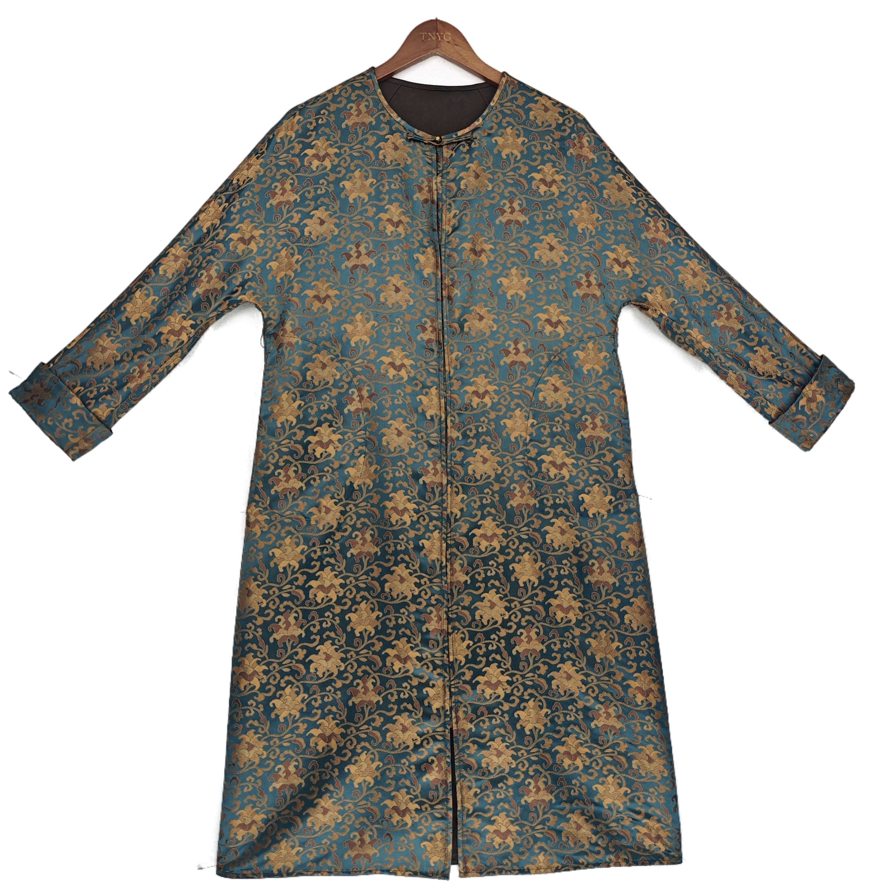 【语瑶】桑蚕丝新中式风衣复古国风休闲时尚长款风衣香云纱2330879