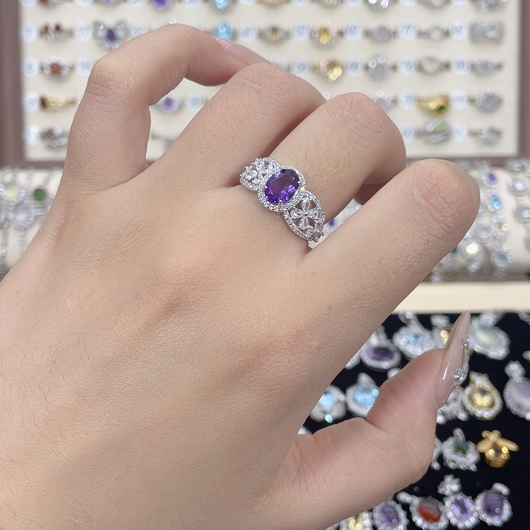紫晶银S925镶嵌戒指