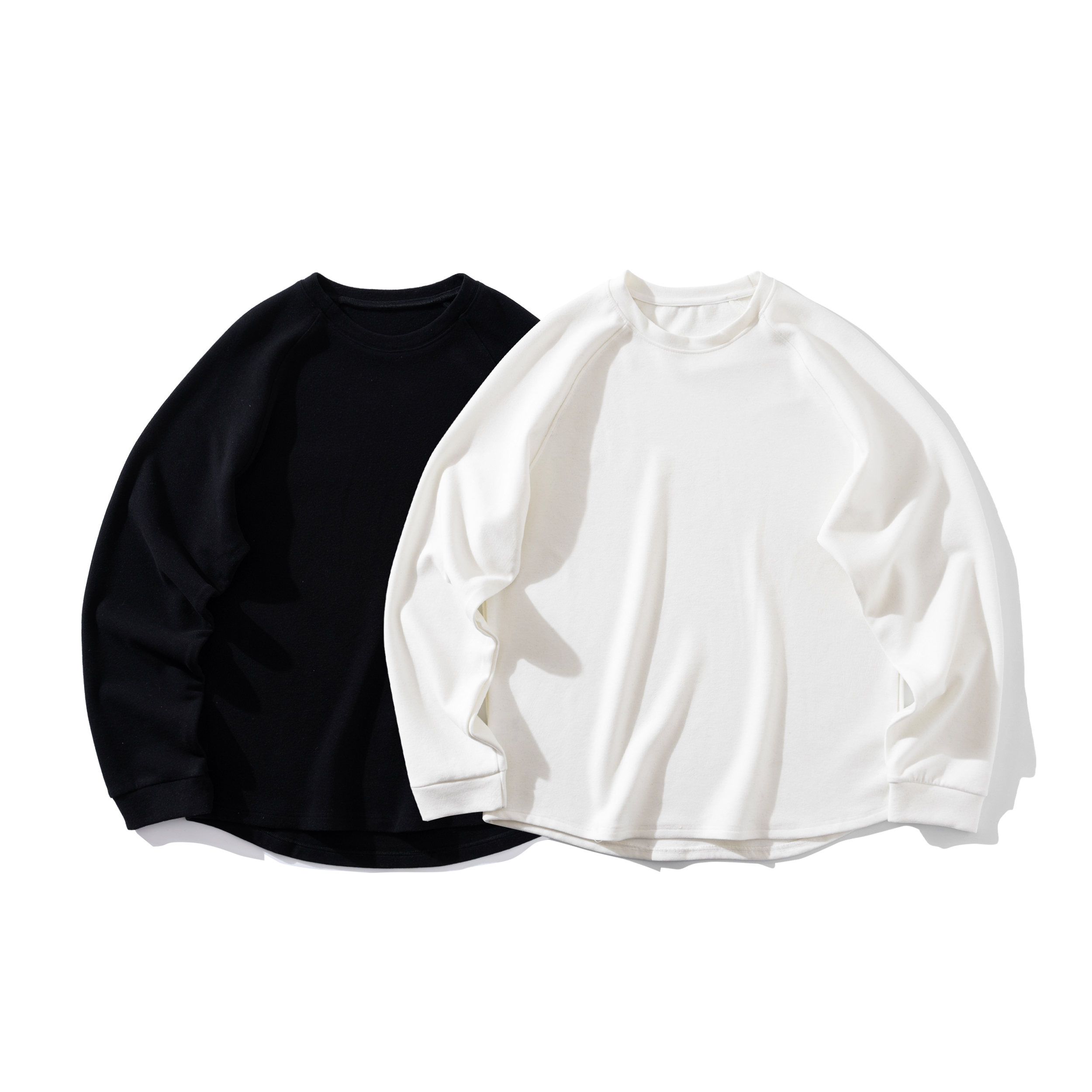 270斤可穿冬季双面绒保暖加厚圆领纯色圆弧下摆长袖打底宽松T恤