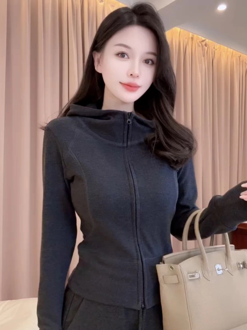 休闲卫衣冬季打底针织女士长袖连帽秋冬双面绒抽绳上衣澳绒保暖