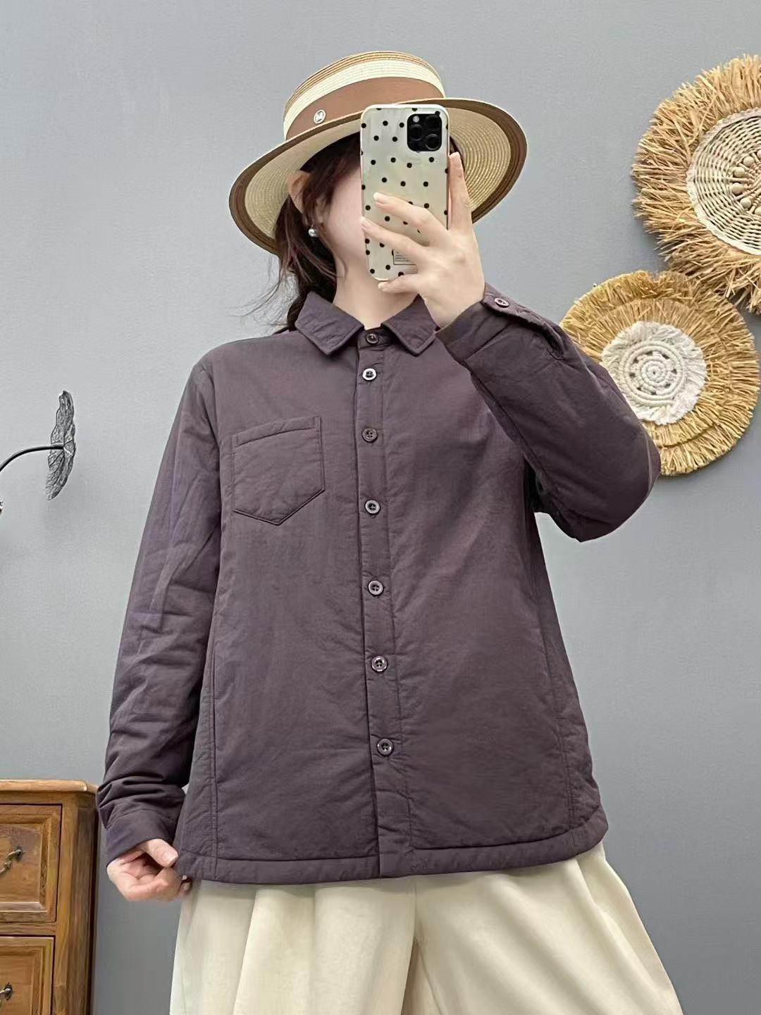 2025秋冬季保暖纯色夹棉保暖衬衫秋冬百搭显瘦气质舒适妈妈棉衣